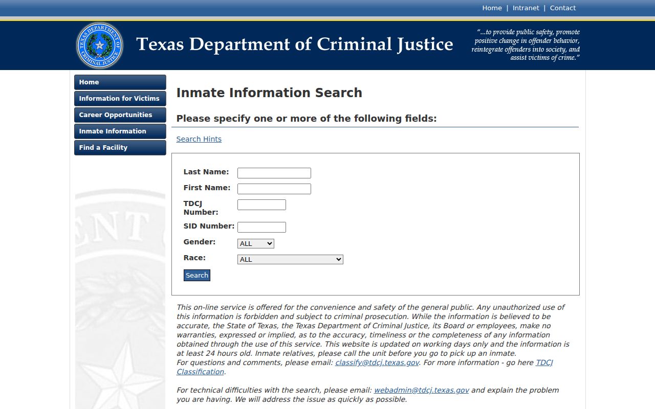Webb County residents directory TDCJ inmate search