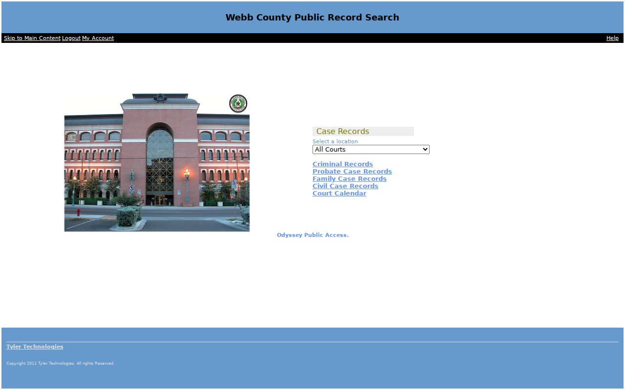 Webb County residents directory Odyssey case search categories